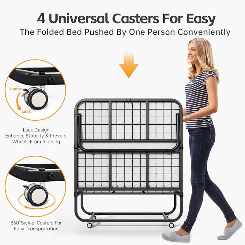 Folding Bed with 5-inch Memory Foam Mattress, Portable Foldable Rolling Guest bed for adults with Dustproof Bag