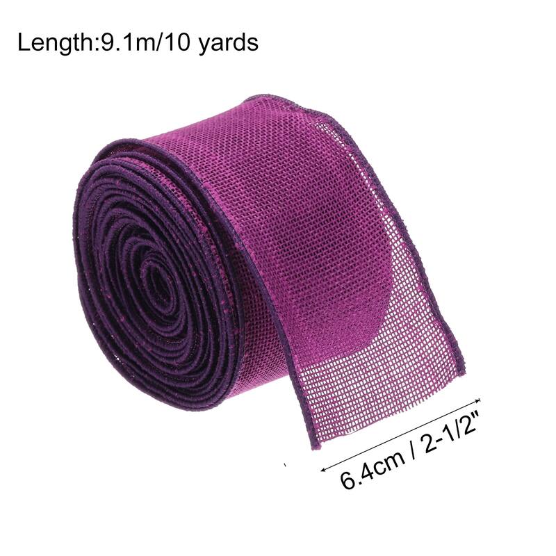 Burlap Ribbon Fabric Wired Edge Dark Orange for Wrapping - Dark Purple - 2-2/1 inch x 10 Yards