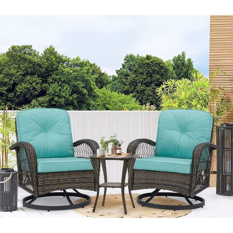 360° Swivel Rocking Patio Chairs Set with Thick Cushions & Tempered Glass Table | Indoor Living Room / Balcony| 3/5-Piece