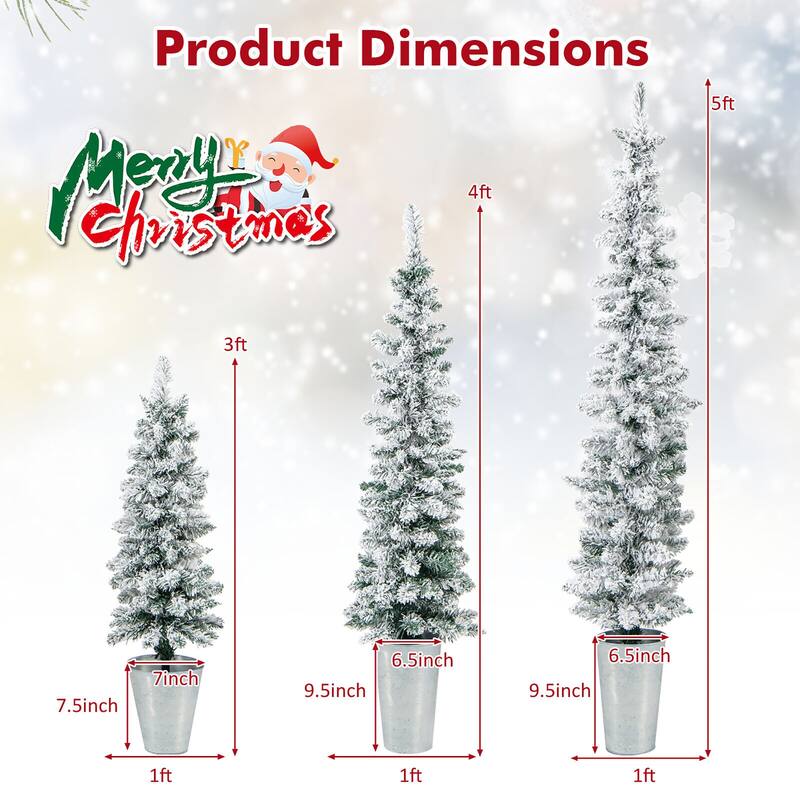Gymax Potted Artificial Christmas Tree Set of 3 w/ 3/4/5 FT Faux Trees