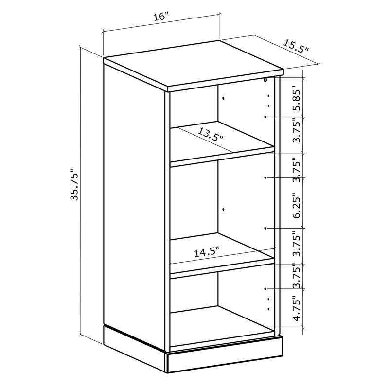 Palace Imports Premium 100% Solid European Oak Hardwood 3-Shelf Modular Bookcase - 16" Wide, 35.75" Tall