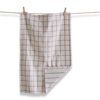 Classic Double Cloth Blush Pink Windowpane Cotton Kitchen Dishtowel 26L x 18W in.