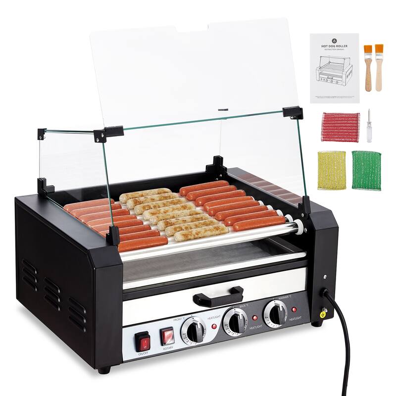 Electric 30 Hot Dog 11 Roller Grill Machine with Warming Drawer - 11 Rollers - 11 Rollers