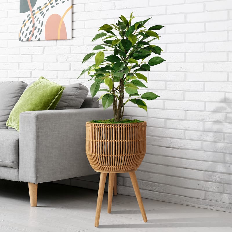 Indoor Planter with Stand Large Rattan Basket for Plants and Flowers