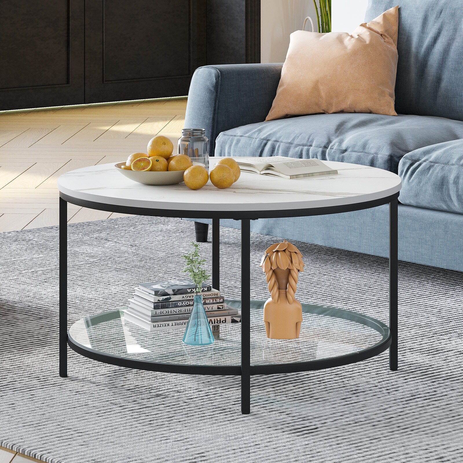Clear circle store coffee table