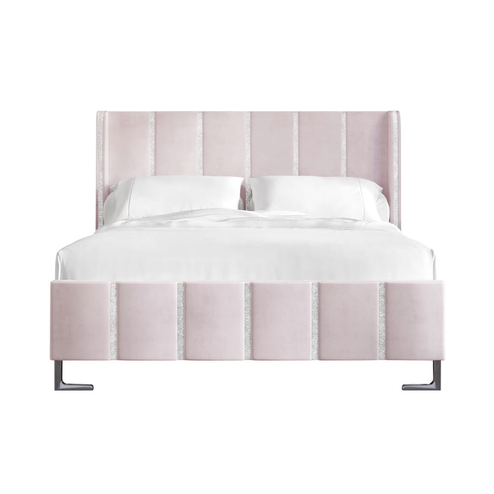 CraftPorch Luxurious Crystal Diamond Strip Velvet Upholstered Bed