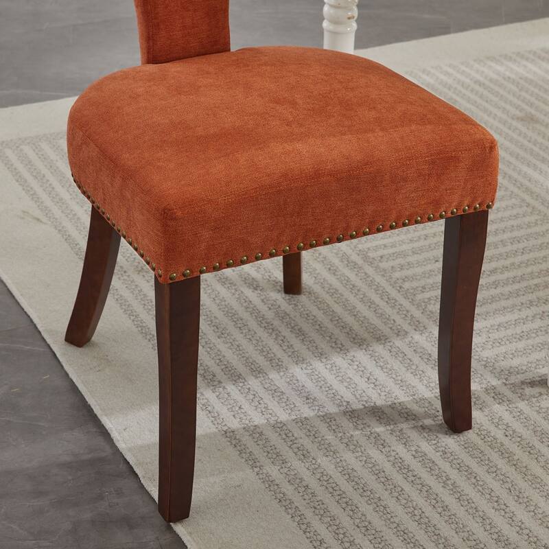 Mid Century Modern Dining Chairs Set of 2, Linen Fabric Upholstered Accent Chair, Kitchen Side Chairs with Curved Backrest