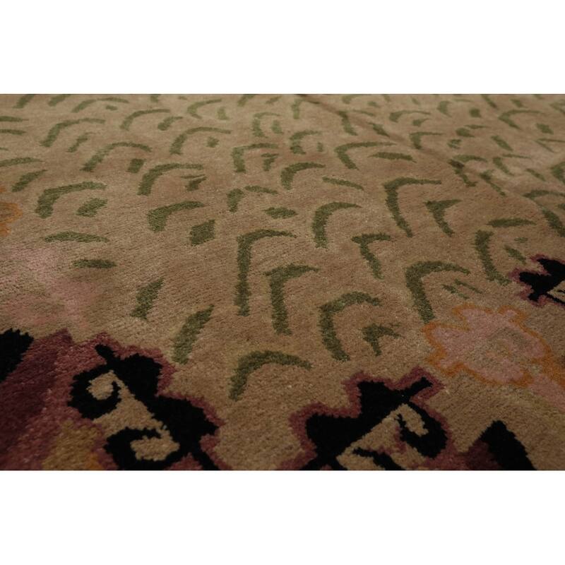 Hand Knotted Beige, Sage Tibetan 100% Wool Modern Oriental Area Rug - 3' 11'' x 7'