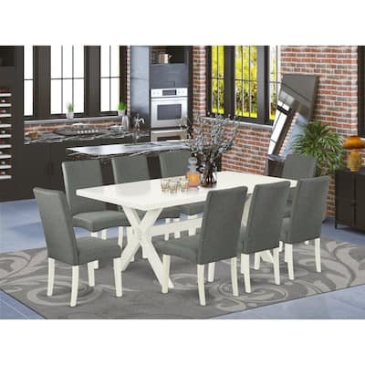 Small Dining Table Set with 8 Chairs - Modern Parsons Dining Room Set - Linen White Wood Table & Cream Upholstered Chairs