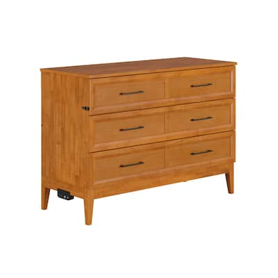 Solid Wood Murphy Bed Chest with Mattress & Charger - Full Size Bed - Space Saving Furniture