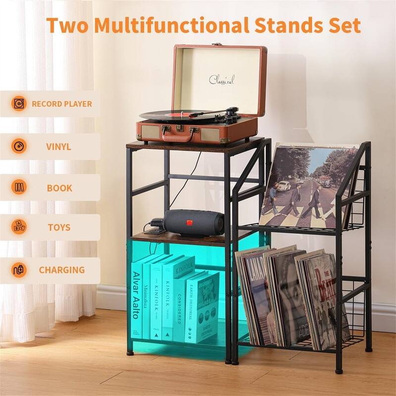 Record Player Stand With Vinyl Storage - 11.8"D x 15.3"W x 29.1"H