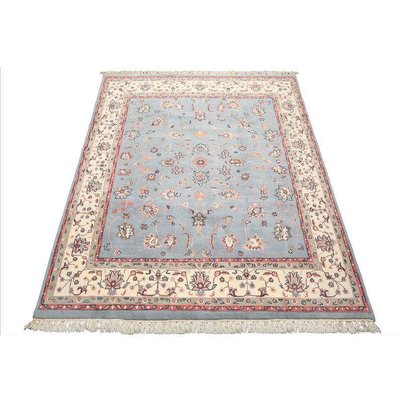 7'10''x10 Hand Knotted Wool Baby Blue Kashaan Traditional Botanical Area Rug - 7' 10'' x 10'