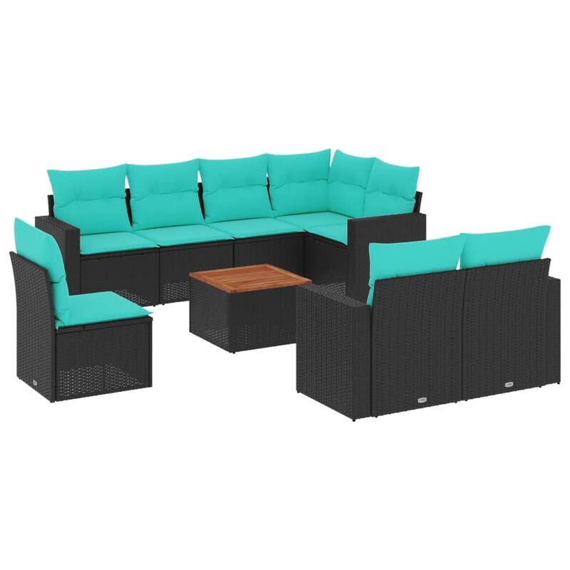 vidaXL 9 Piece Patio Sofa Set with Cushions Black Poly Rattan