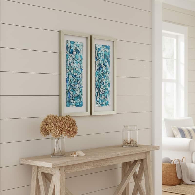 American Art Decor 2-Piece Coastal Seashell & Sea Glass Shadowbox Framed Wall Art Set