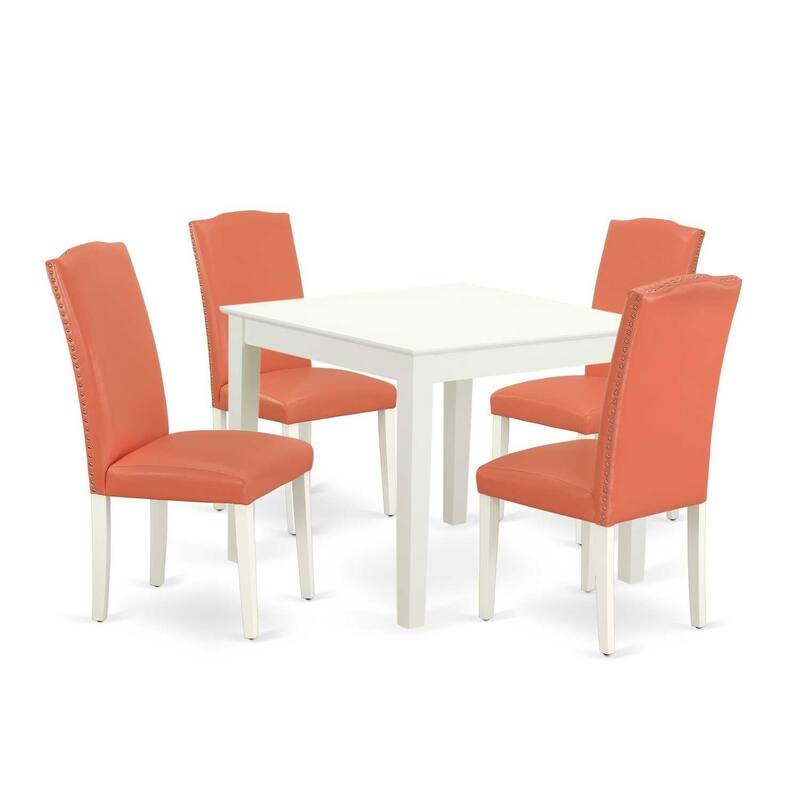 Asian Allure 5Pc Dining Set - Square Table & 4 Chairs - Pink Flamingo & Linen White