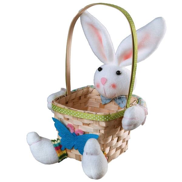 Shop 9 5 Brown And White Easter Bunny With Basket Tabletop Decor Overstock 30943875