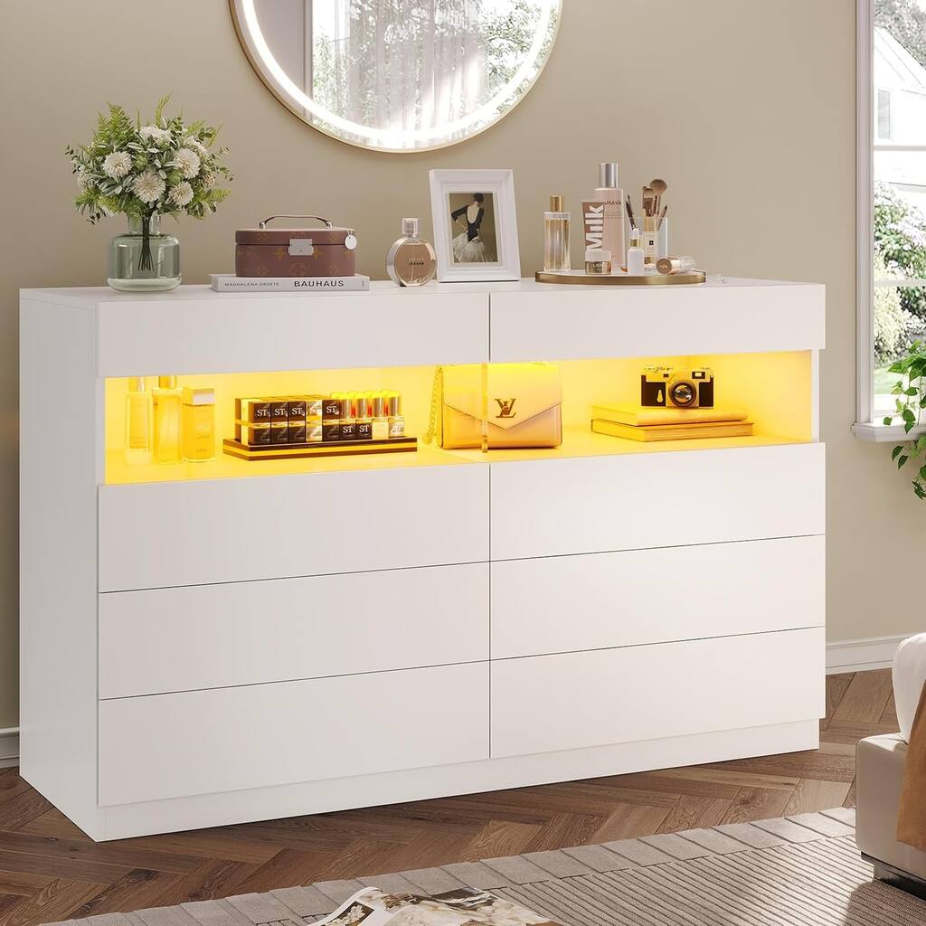 8 Drawer Dresser LED Lights Dresser Chest of Drawers
