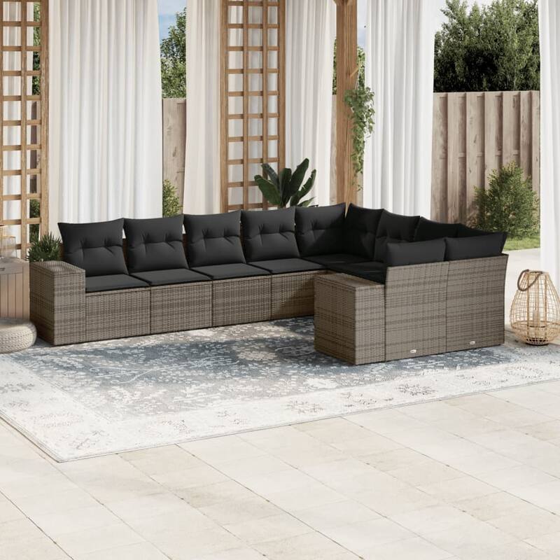 vidaXL Patio Sofa Set with Cushions Outdoor Conversation Furniture Poly Rattan