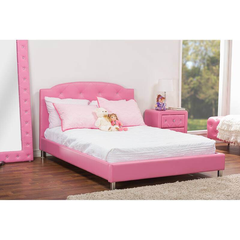 Silver Orchid Bird Pink Leather Contemporary Full Bed