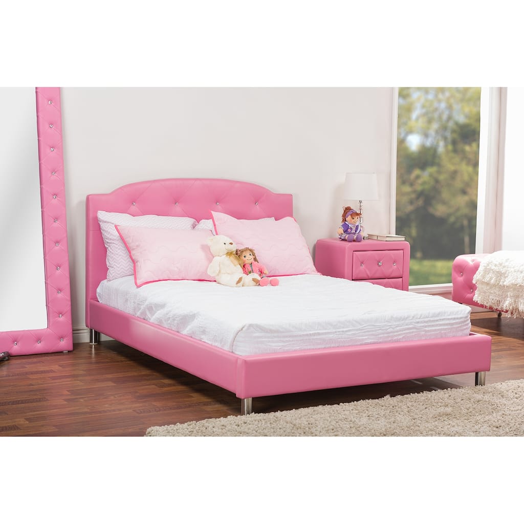 Silver Orchid Bird Pink Leather Contemporary Full Bed