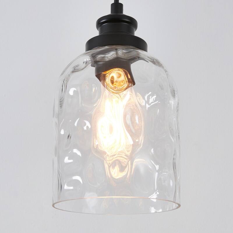 KAWOTI 83" Adjustable Pendant Light with Hammered Glass Shade