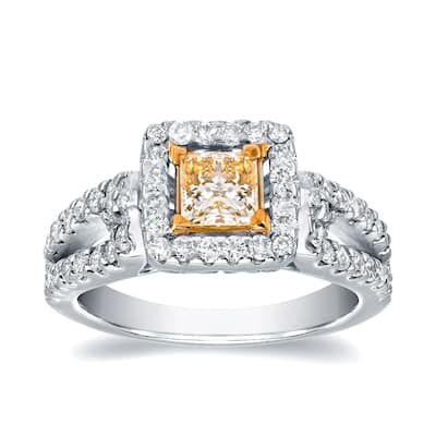 Auriya Platinum 1 2/5ctw Princess-cut Yellow Diamond Engagement Ring (H-I, SI1-SI2)