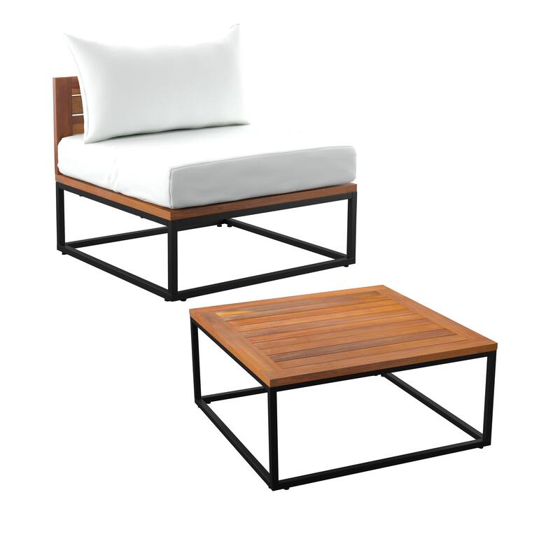 SEI Furniture Tara 2-Piece Acacia Coffee Table and Lounge Chair Set with Deep Seating