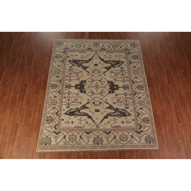Earth Tone Oushak Indian Rug Hand-Knotted Wool Carpet - 8'0"x 9'9"