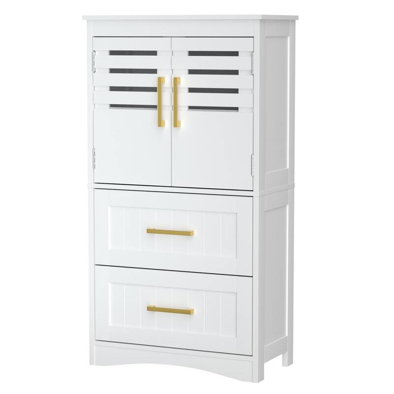 GDFStudio - Julian Practical Bathroom Floor Storage Cabinet with Adjustable Shelves - 2 Drawers