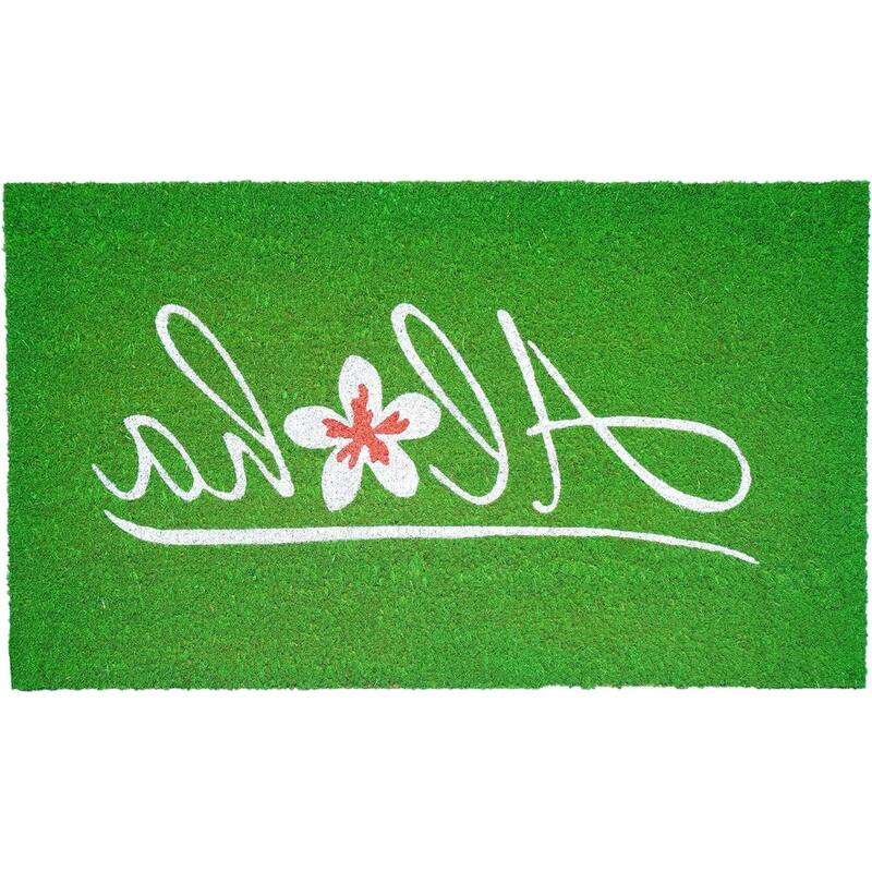 HomeRoots 17" X 29" Green And White Aloha Outdoor Coir Door Mat - 17' X '29