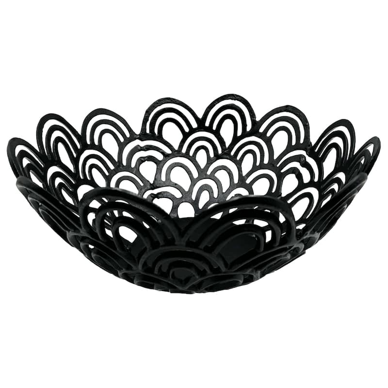 Decorative Handmade Aluminum Peacock Feather Flower Bowl in Black - 18 x 18 x 7.5 in