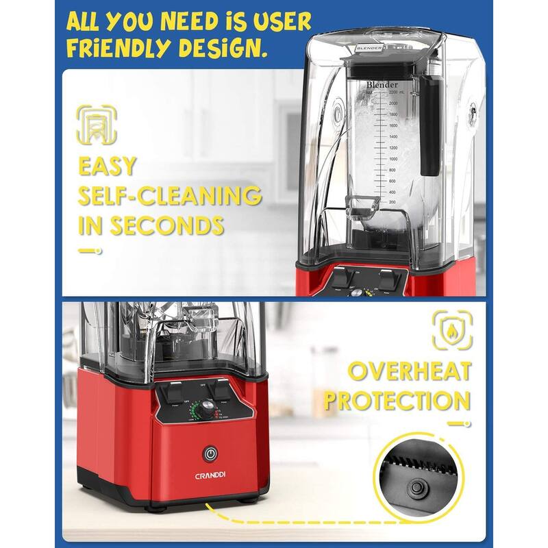 Commercial Blender with Soundproof Shield, 2200 Watt Professional