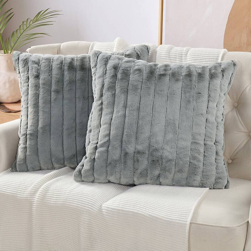 Serenta SuperMink Solid Color Throw Pillow Shell Cushion Cover Set - 26" x 26" - Silver Grey - Set of 2