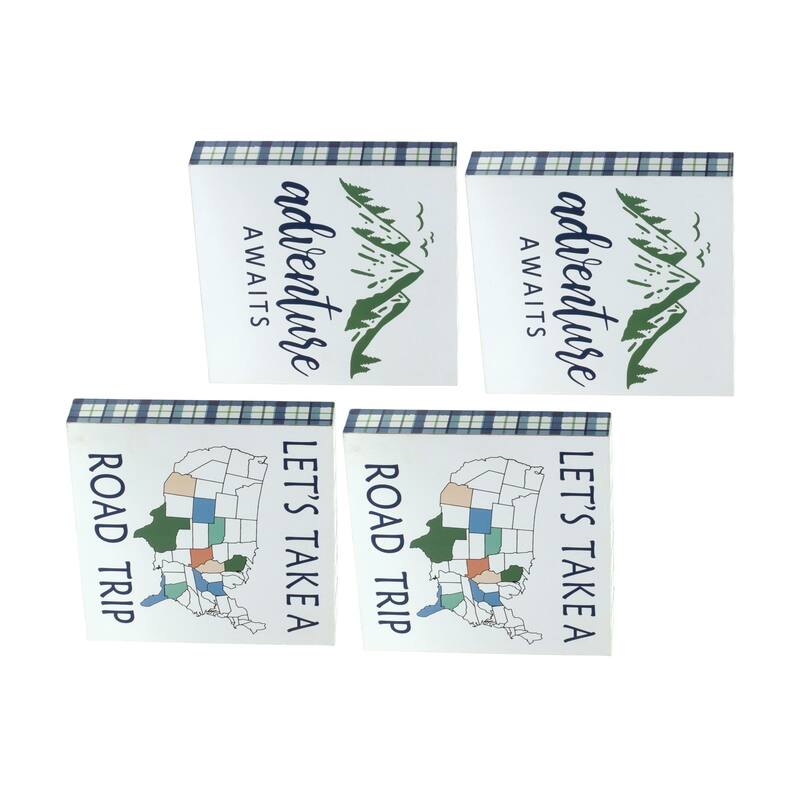 Adventure and Road Trip Block Sentiment Signs - 8" - Set of 4