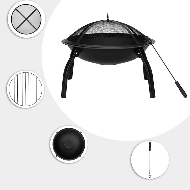22 inches Foldable Iron Brazier Wood Burning Fire Pit