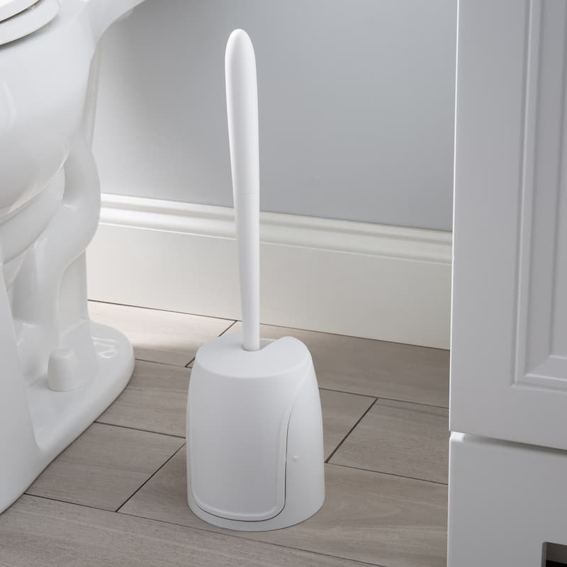 Bath Bliss Self Closing Lid Toilet Brush with Soft Rubber Bristles - 5"x5"x 17"