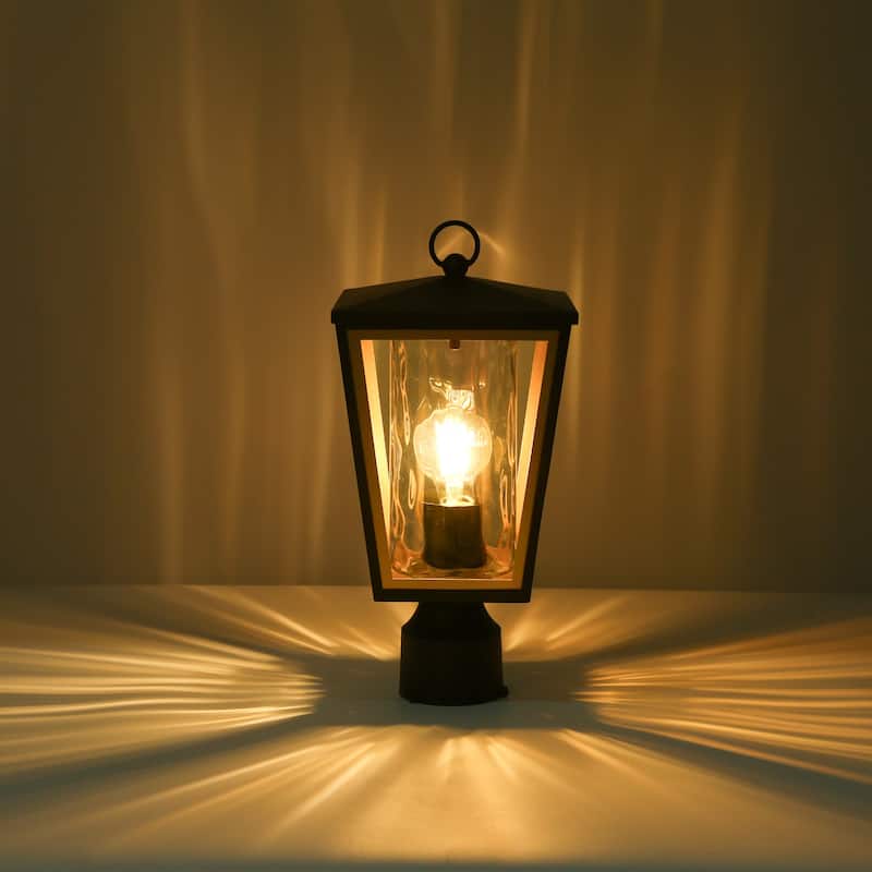 Anly Mid-century Modern 1-Light Outdoor Post Light Black Gold Lamp with Clear Glass - W 7.2" x H 15.7"