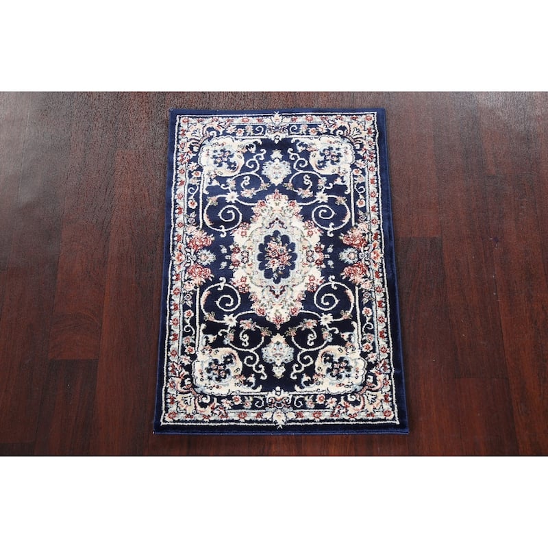 Blue Floral Medallion Transitional Turkish Rug Oriental Carpet