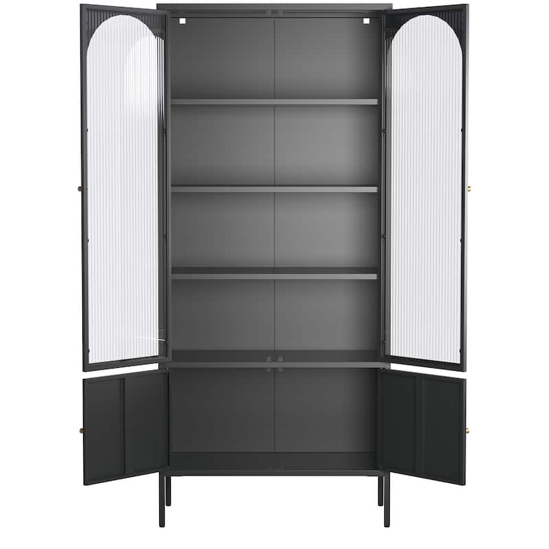 Benton 70.94 inch Black Four Door Metal Storage Cabinet with Fluted Clear Doors