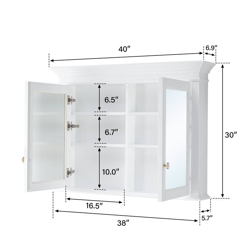 40"W X30"H Surface Mount Solid Wood Framed Medicine Cabinet With Soft-close door And Wooden Shelves