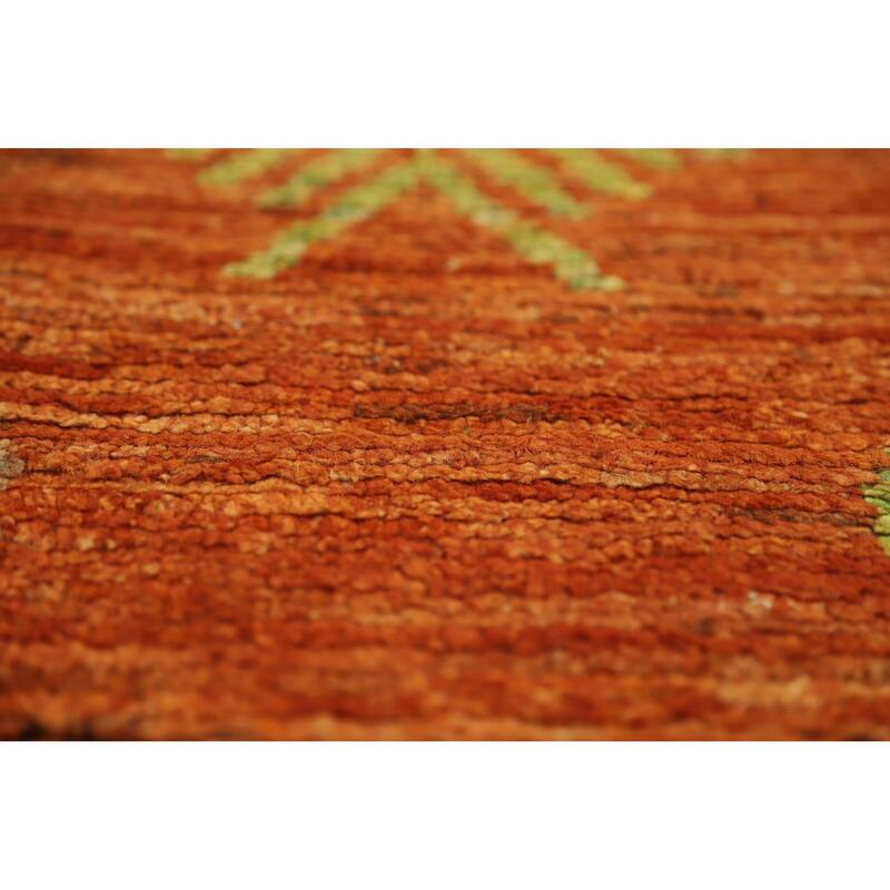 Geometric Orange Moroccan Oriental Area Rug Hand-Knotted Wool Carpet - 6'8" x 9'8"
