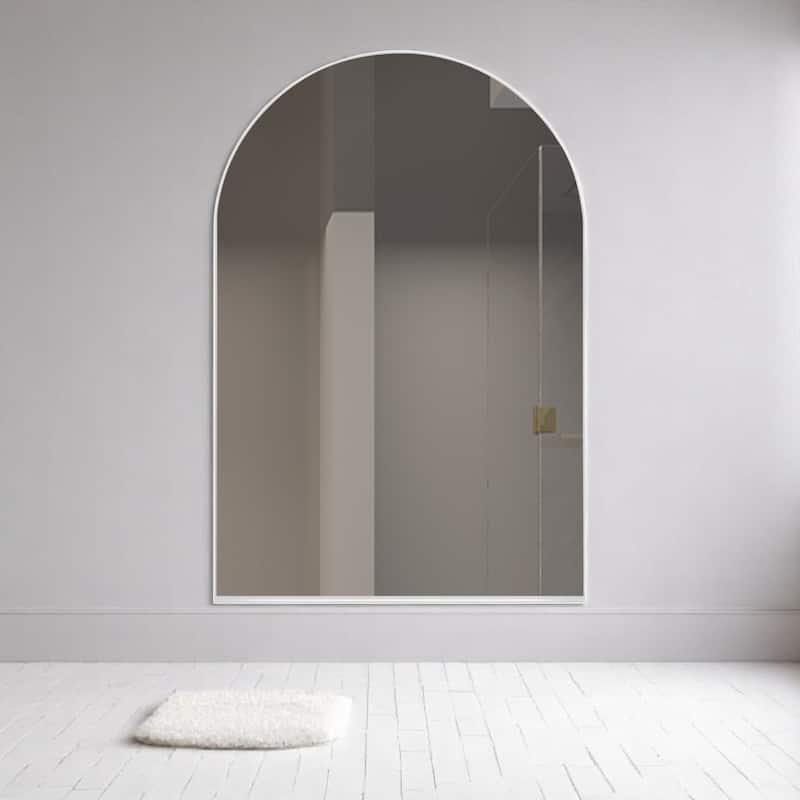 Arched Metal Framed Bathroom Mirror Cabinet, 24x36 Inch Wall Mounted or Recessed Medicine Cabinet with Storage - White