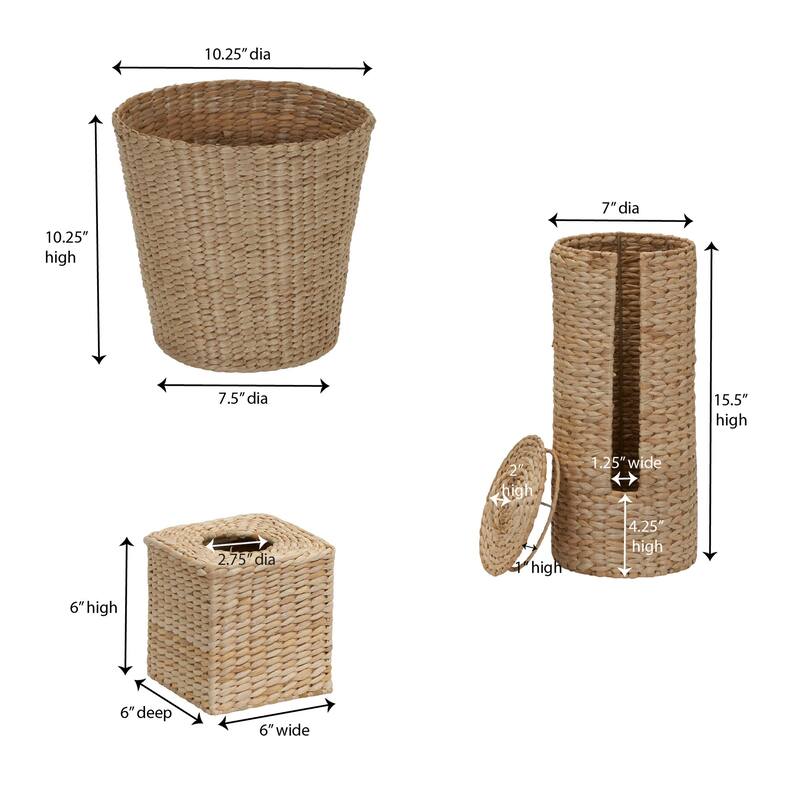 Household Essentials 3-Piece Wicker Bath Accessory Set, Natural