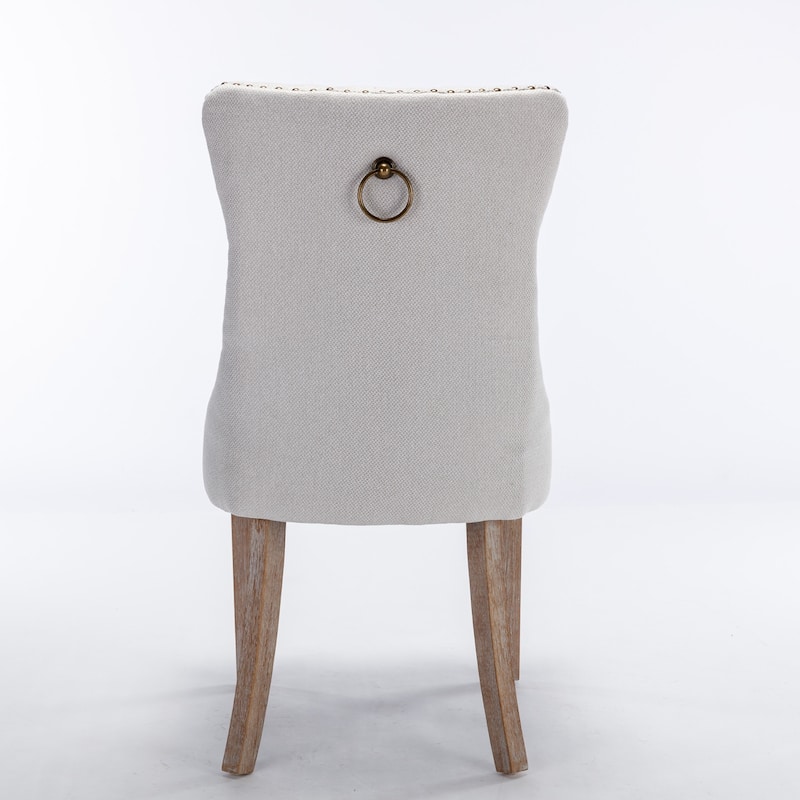 Modern Tufted Dining Chair with Wood Legs, Nailhead Trim, Set of 2