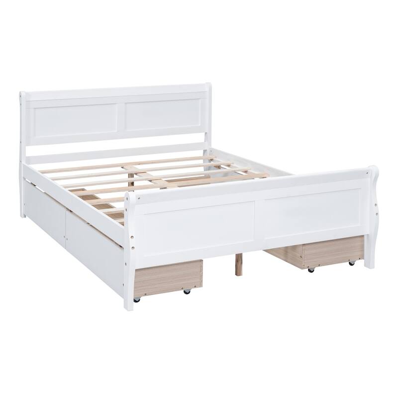 Merax Wood Platform Bed with 4 Drawers and Streamlined Headboard & Footboard