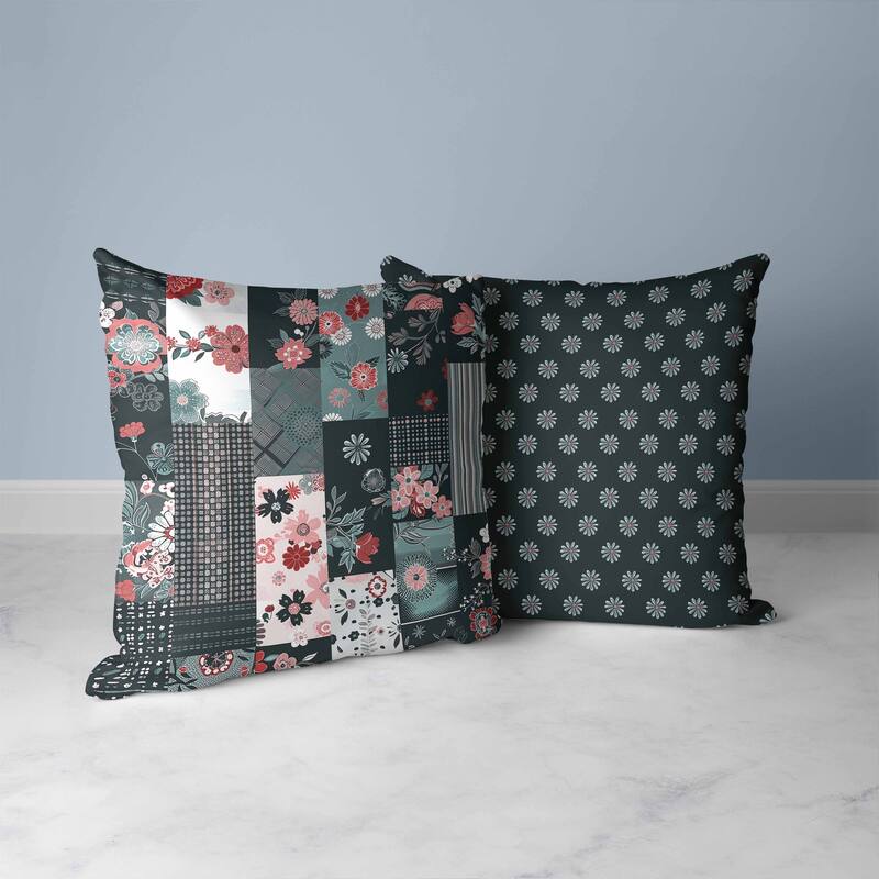 Twilight Bouquet Faux Suede Reversible Throw Pillow Pink and Green