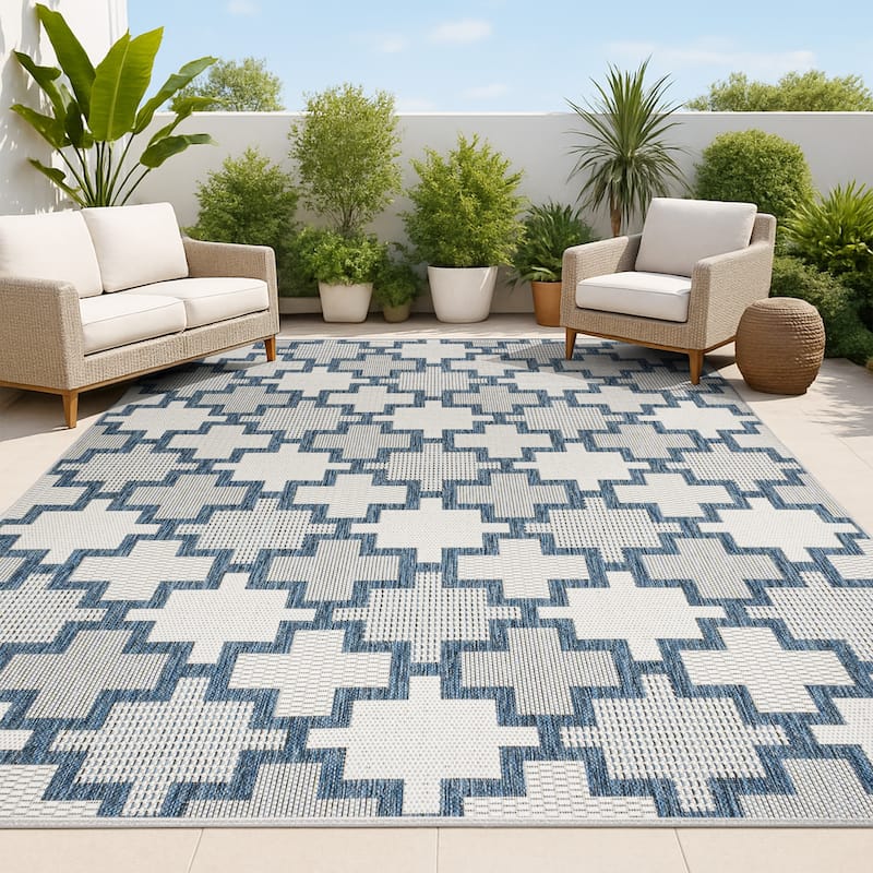 JONATHAN Y Lior Modern Geometric Tile Pattern Salmon/Cream Indoor/Outdoor Area Rug