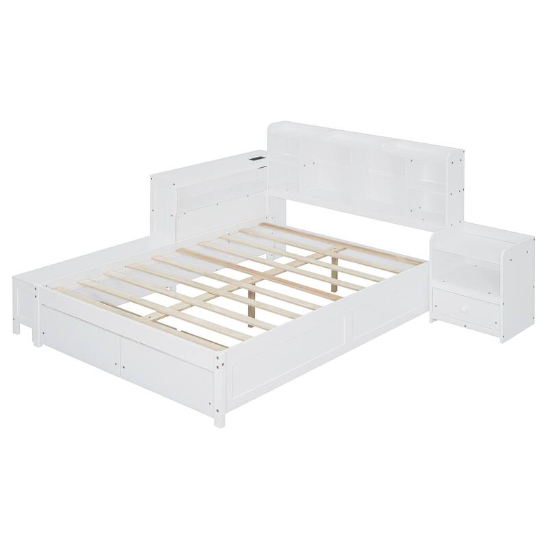 Gray Full Size Platform Bed with Integrated Desk, Nightstand, Storage Drawers & USB Ports - Multi-functional Design