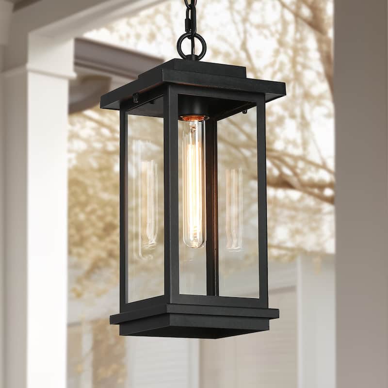 Modern Farmhouse Black 1-Light Outdoor Wall Sconces Glass Patio Lantern - Ourdoor Pendant