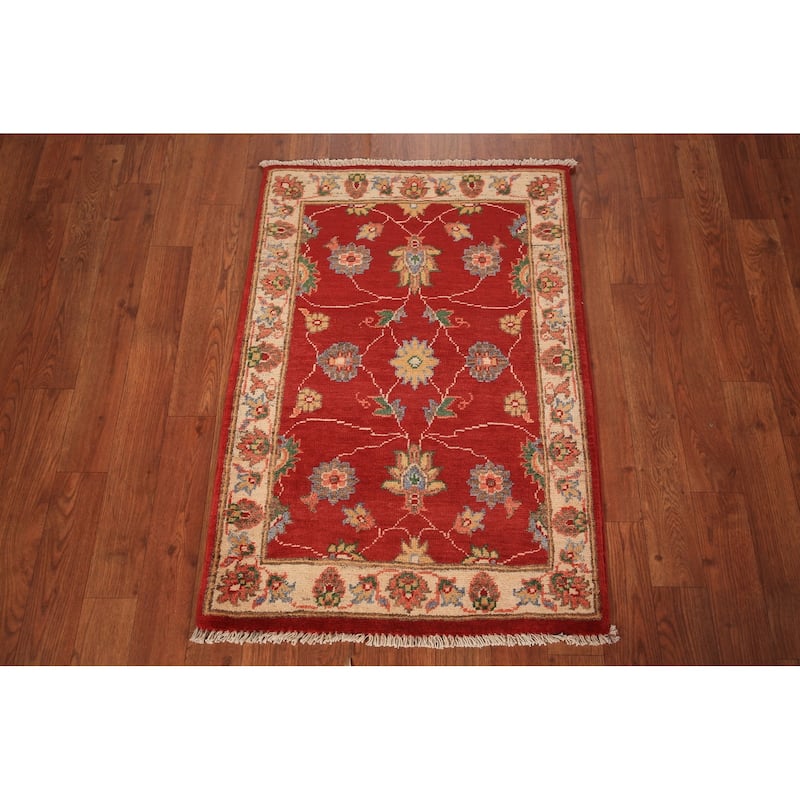 Floral Kazak Foyer Rug Handmade Red Oriental Wool Carpet - 2'0" x 3'0"